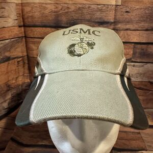USMC Marine Corps Cap Hat Beige Adjustable H & L Strap Military USA Embroidered